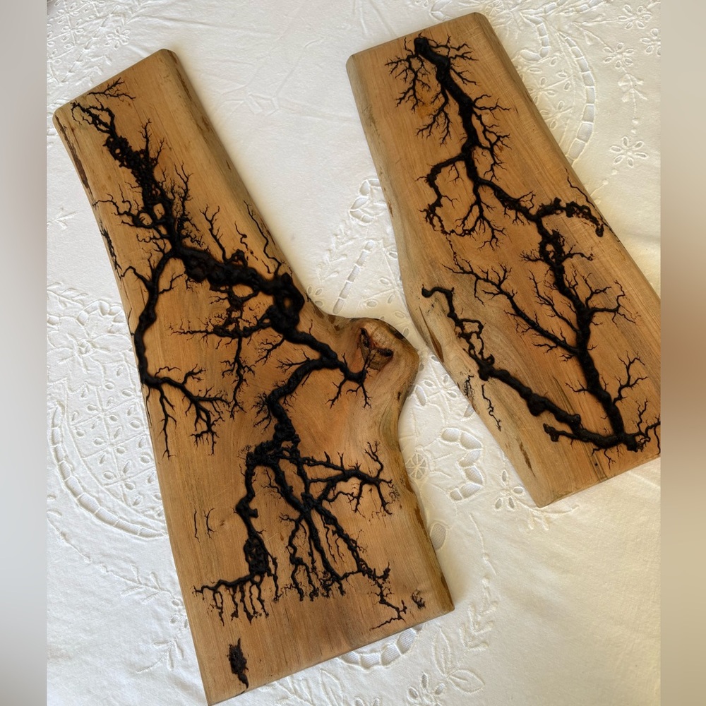 Wooden Art Panels with Black Fractal Design